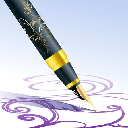 Illustration of pen in a process of swirls sketch as allegory of romantic mood drawn in realistic styleのイラスト素材