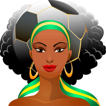 Illustration of football fan girl with a hairdress in the form of a soccer ballのイラスト素材