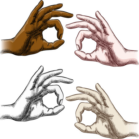 Set of okay fingers drawn in vintage styleのイラスト素材