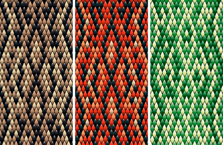 Set of seamless snakeskin pattern in three color variations drawn with linear gradients