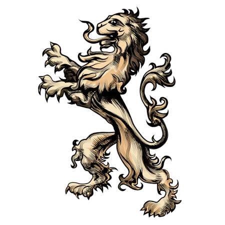 Illustration of heraldry lion drawn in engraving style isolated on whiteのイラスト素材