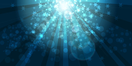 Ocean underwater background with bubbles, stars and sun beams.のイラスト素材