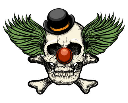 Clown skull in circus hat. Isolated on white background. Retro style.のイラスト素材