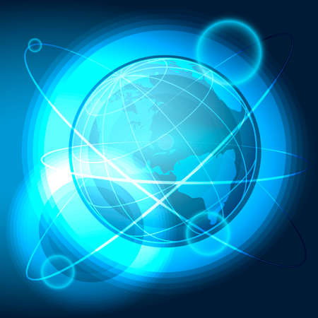 Abstract illustration with Technology Circles and Globe in the Space.のイラスト素材
