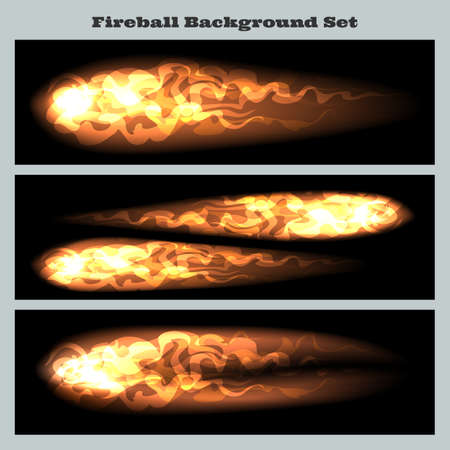 Set of fireballs or flying flame tips on black background.のイラスト素材