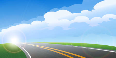 Empty road in the early morning against clear sky and rising sun.のイラスト素材