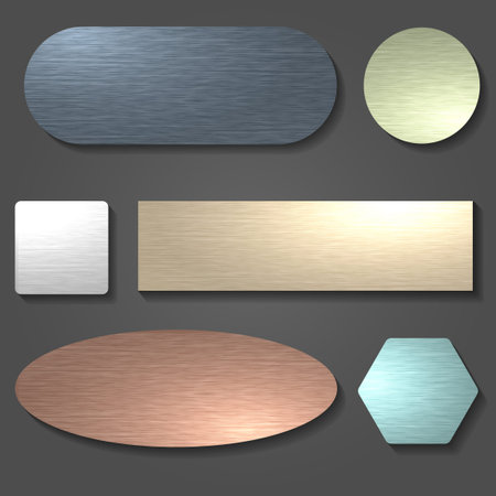 Brushed metal textures set. Brushed surfaces in various shapes.Vector illustrationのイラスト素材