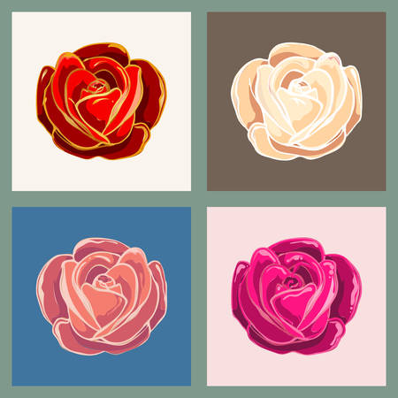 Set of rose flowers in various colors. Vector illustration.のイラスト素材