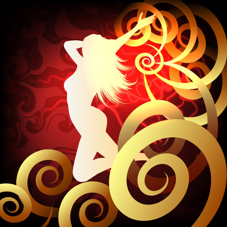 Running woman on colorful fantasy backround. Vector illustrationのイラスト素材
