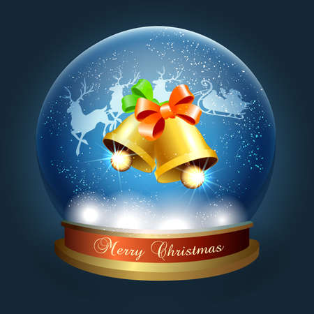 Snow Globe with Jingle Bells and santa sleigh. Vector illustration.のイラスト素材