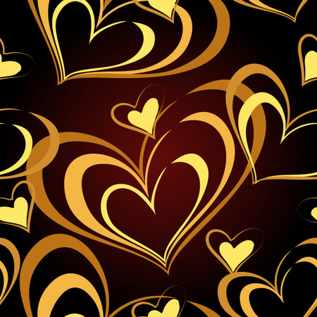 Seamless Pattern with golden heart on black background. Vector illustration.のイラスト素材