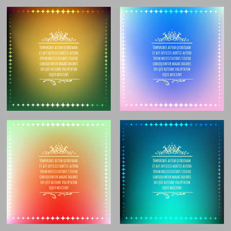Set of Abstract Vibrant blurred backgrounds with frames and text samples. Vector illustration.のイラスト素材