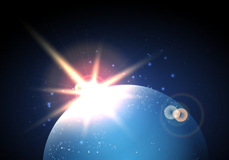 Wiew from space on planet Earth with Sunrise. Vector illustration.のイラスト素材