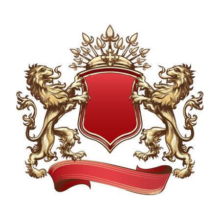 Coat of Arms with Red shield and Lionsのイラスト素材