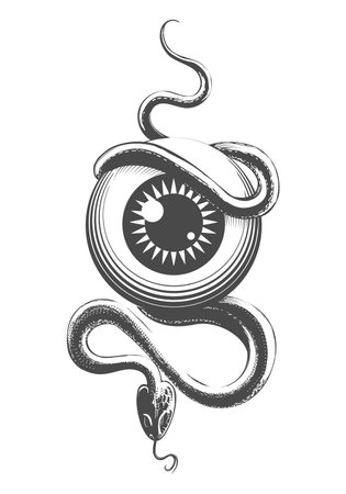 Tattoo of Eye Ball and Snake Esoteric isolated on white. vector illustrationのイラスト素材