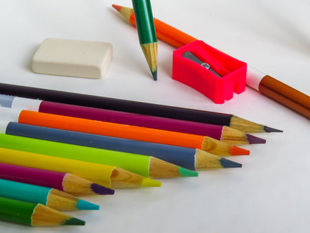 pencils color, sharpener and eraser