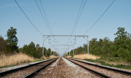 Train Rails Country Landscape. Spring time. Englandの写真素材