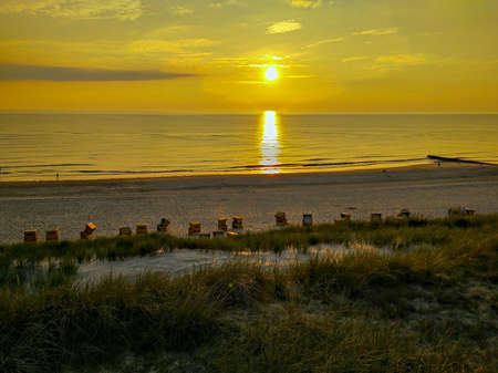 Sunset with the beach on Syltの写真素材