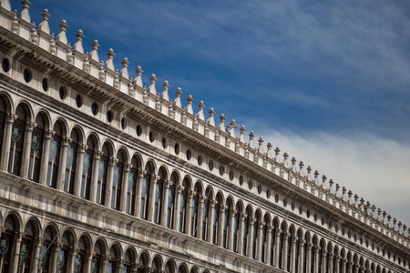 Detailed view of the Procuracy Vecchie facade on St. Mark's Square, Venice / Italyのeditorial素材
