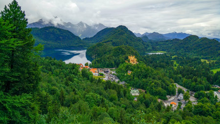 Surroundings of Hohenschwangau Castle with Alpsee with mountains and Alps