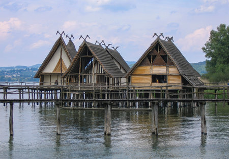Unteruhldingen style houses on Lake Constanceのeditorial素材