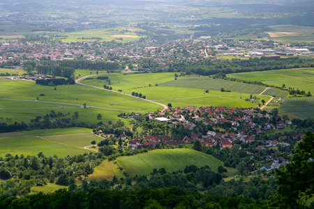 Landscape with cities on the Swabian Albの写真素材