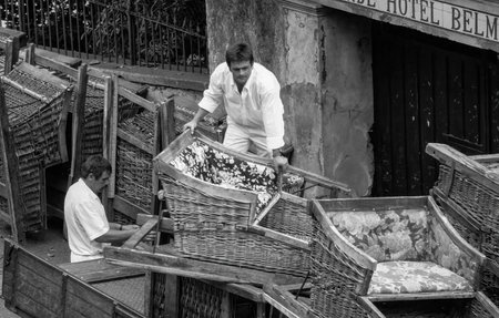Tourist attraction basket toboggan ride, Monte to Funchalのeditorial素材