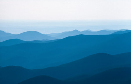 Blue mountain silhouettes in backlight, USA