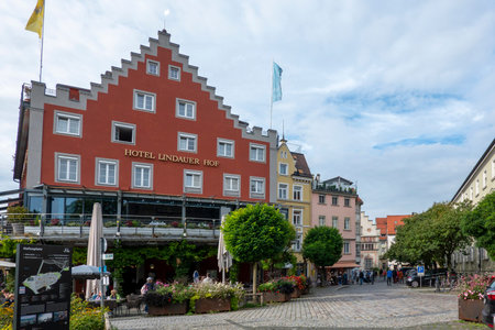 City center with square in Lindau on Lake Constance, Bavaria, Germanyのeditorial素材