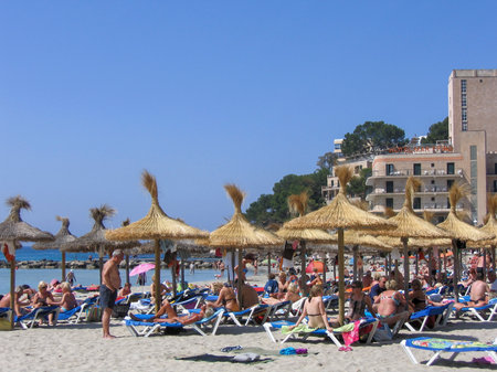 Tourists on the beach in Majorcaのeditorial素材