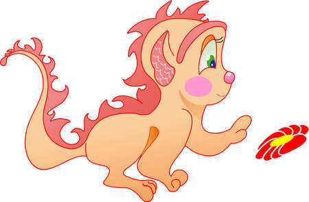 The little dragon wants to take the flowerのイラスト素材