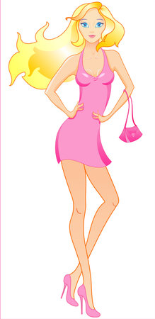 The girl is modern, beautiful she is in a pink dressのイラスト素材