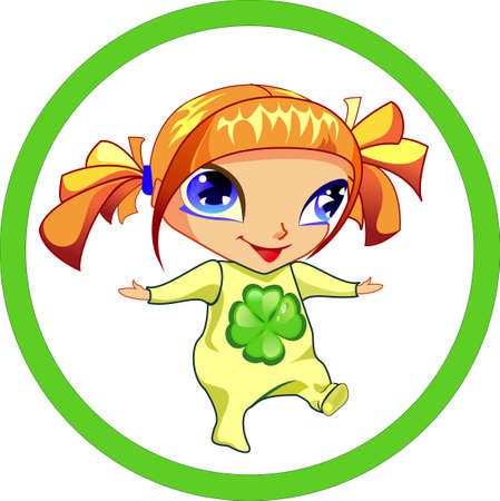 The cute girl is walking to bring happiness, she has a magic cloverのイラスト素材