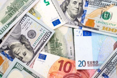 New one hundred dollar and euro bills backgroundの写真素材