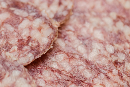 Close up of sliced salami. Backgroundの写真素材