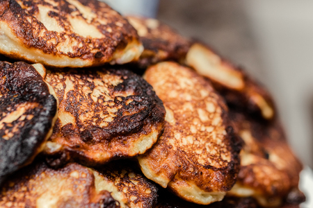 Ð¡lose up of traditional Russian curd pancakes (syrniki)の写真素材