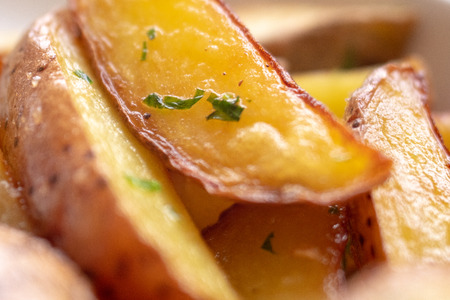 Delicious looking crispy French fries background.の写真素材