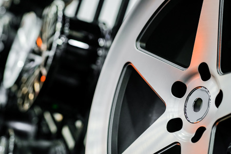Close up of rims from a sports car.の写真素材