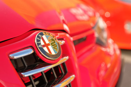 RUSSIA, ST.PETERSBURG - june 6, 2018: Alfa Romeo logo close up