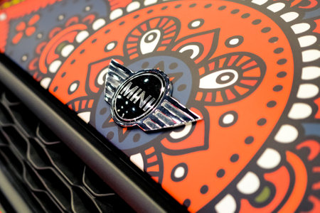 RUSSIA, ST.PETERSBURG - june 6, 2018:  mini cooper logo close upのeditorial素材
