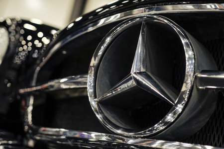 RUSSIA, ST.PETERSBURG - june 6, 2018: old Mercedes Benz logo close up