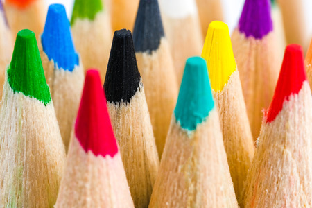 Color pencils close up on white background. The concept of drawing tools.の写真素材