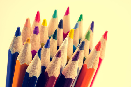 Color pencils close up. The concept of drawing tools. tonedの写真素材