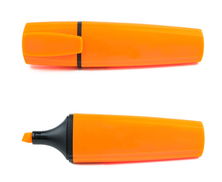 Orange office marker highlighter on a white background. Isolated.の写真素材