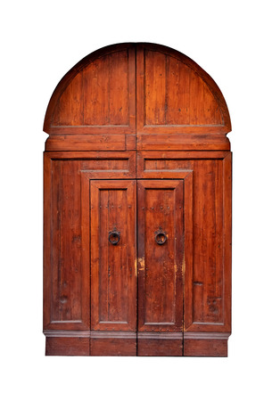Old vintage double brown door on a white background.の写真素材