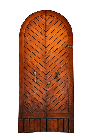 Old vintage double brown door on a white background.の写真素材