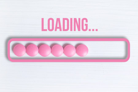 The concept of the treatment process, taking the medicine. A series of tablets in the boot line....