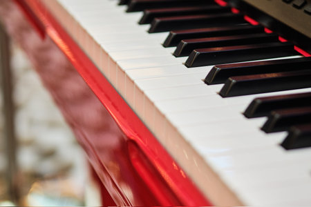 Musical instrument - piano. View from the side. Close up.