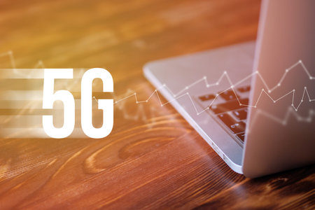 Abstract image of high-speed networks 5G with lines of communication. Close up.