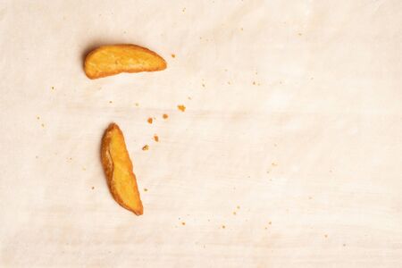 Potato on a craft paper background. Top view. Close up.の写真素材